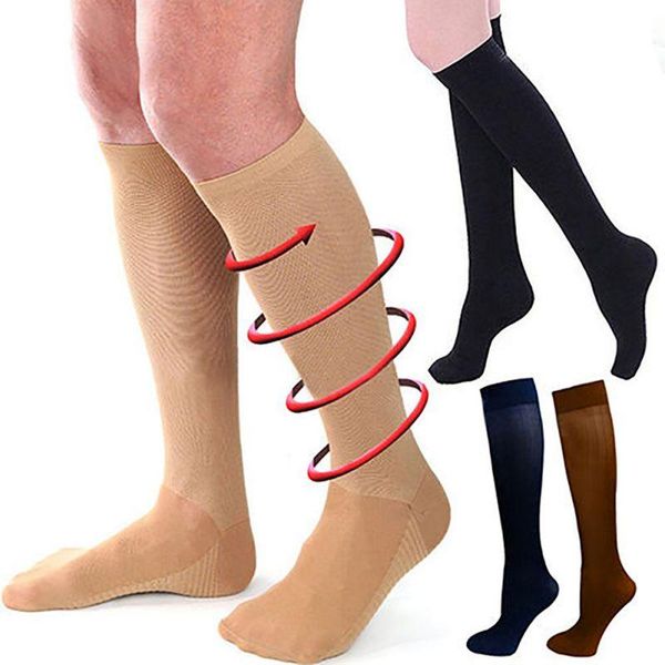 

sports socks compression stockings stretch pressure nylon varicose vein stocking leg relief pain knee high support thigh-high drop ship, Black