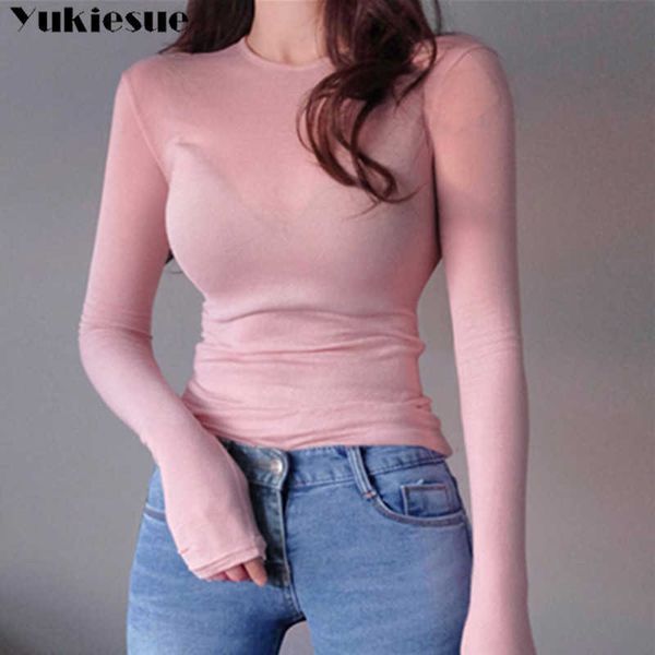 Maglietta stile coreano Donna Slim Elasticità sexy T- Maglietta casual in cotone e rayon Abbigliamento Donna Top Tee Femme 210608