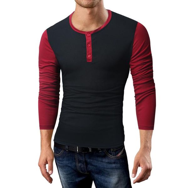 

men's t-shirts autumn clothing 1/4 button pullover casual slim color block long sleeve t-shirt, White;black