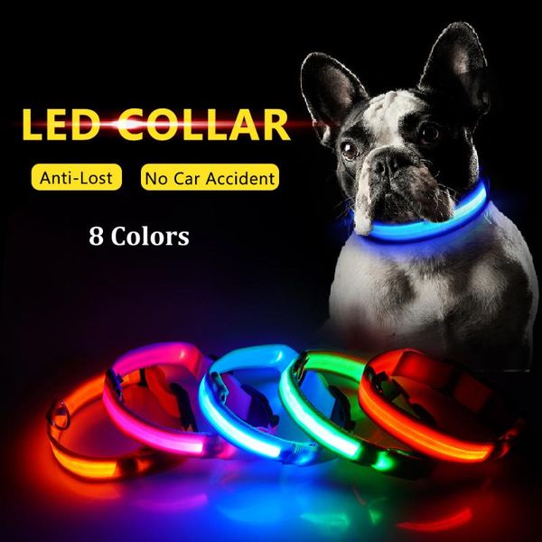 

dog collars & leashes glowing led collar anti-lost nylon light for dogs puppy at night cool pug supplies pet products accessories