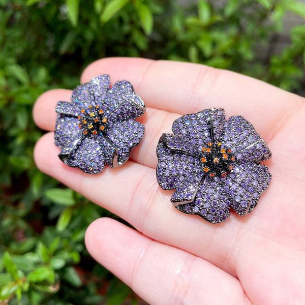 Wunderschöne violette Blume lila Kubikzirkonia Kristall Big Stud Ohrringe für Frauen Hochzeitsfeier Geschenk Schmuck CZ909 210714