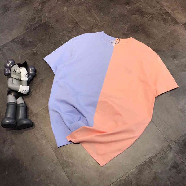 

2022 factory wholesale new irregular color matching fashion short t-shirt women's embroidery loose summer round neck pink half sleeve a, White