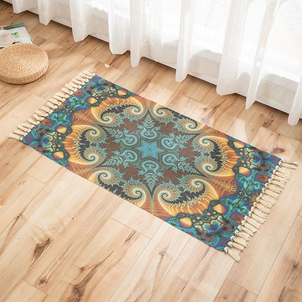 

carpets muslim carpet hand woven cotton linen bedside and rugs enthnic geometric floor mat living room bedroom tassel