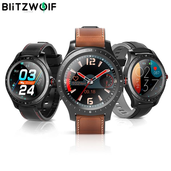 

bluetooth-compatible 5.0 blitzwolf bw-hl2 smart watch full round touch screen heart rate blood pressure monitor smartwatchg, Slivery;brown