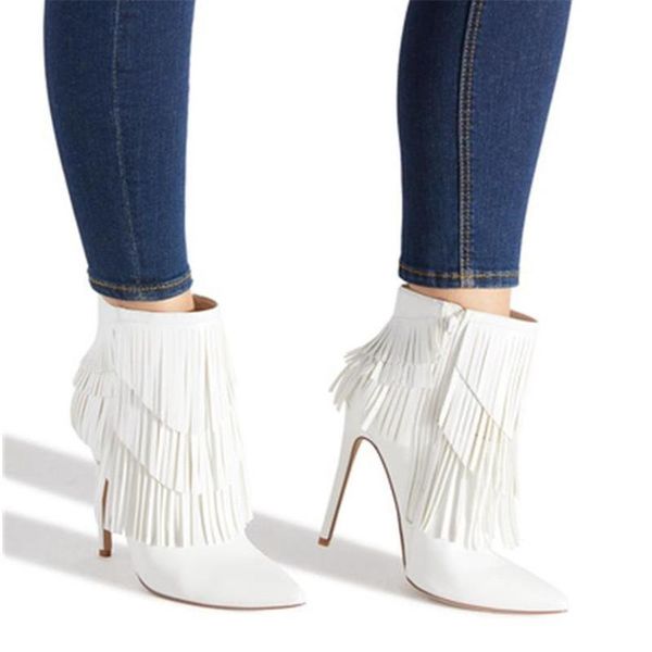 

boots tassel shoes woman fashion women's rome zip fringe thin high heels zapatos de mujer, Black