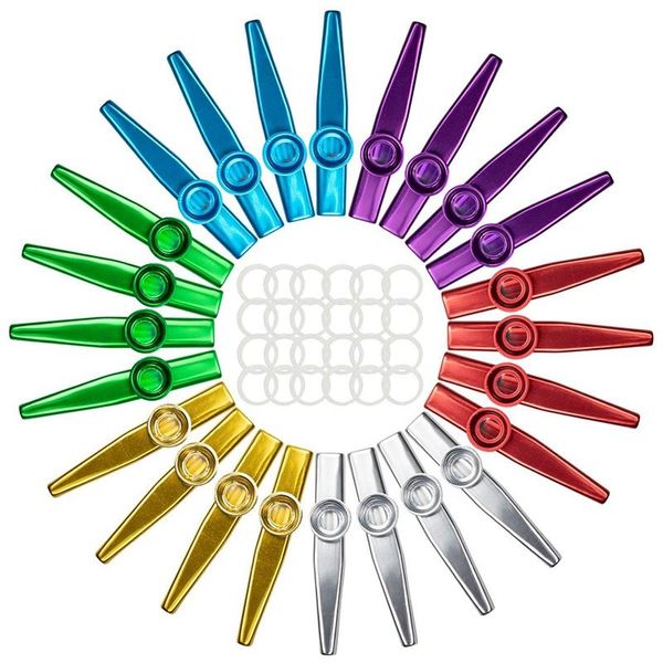 Aufbewahrungstaschen, 24 Stück, Metall-Kazoos mit 24 Stück Kazoo-Flötenmembranen, 6 Farben, guter Begleiter für Ukulele, Violine, Gitarre, Klavier