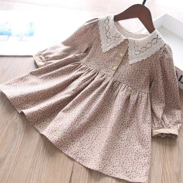 

girl's dresses baby girl lace collar flower print cotton wholesale kids clothing, Red;yellow