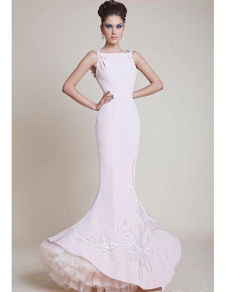 

party dresses elegent boat neck spaghetti strap embroidery baby pink long mermaid evening gown 2021 backless dress gowns, White;black