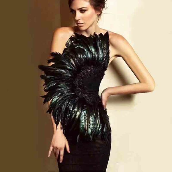 

attacked youngest female strapless black feathered mini fashion night celebrity club party dress bandage (h2832), Black;gray