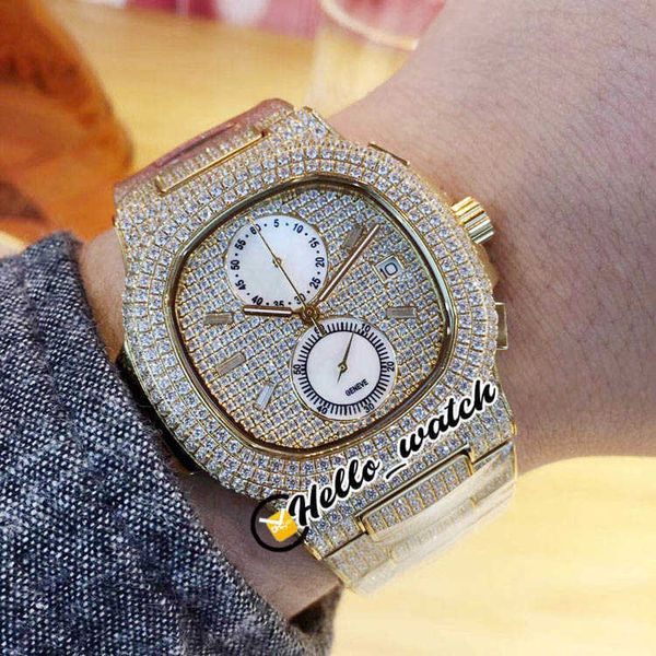 

designer watches 40mm sport 5990/1a 5711/1a 5711 gypsophila dial quartz chronograph mens watch 18k yellow gold diamond case bracelet, Slivery;brown