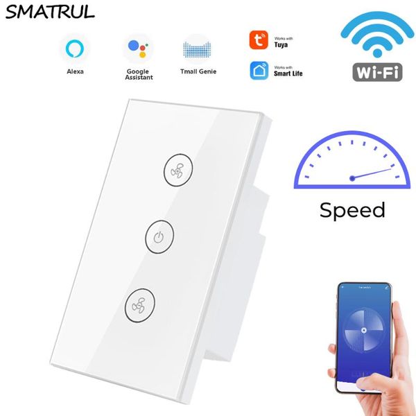 

smart home control smatrul wifi touch ceiling fan switch us life remote timer speed wall glass app work with alexa google tuya