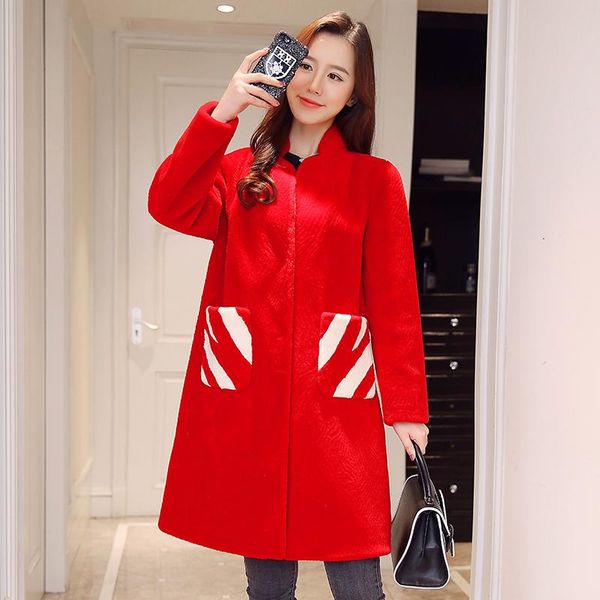 

women's fur & faux 2021 genuine sheep shearling coat female winter jacket women clothing real wool coats long warm outerwear a538, Black