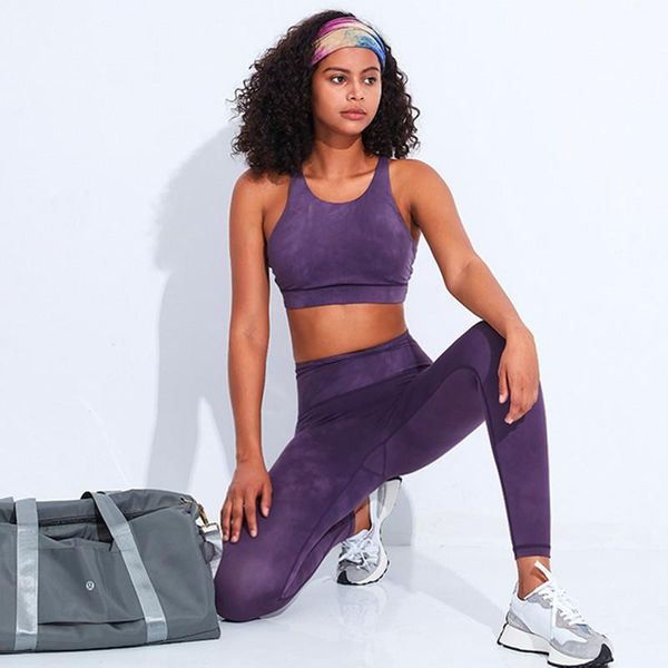 

yoga outfit tie dye printing women set gym shockproof sports bra + waist tight legging 2 pcs running training suits