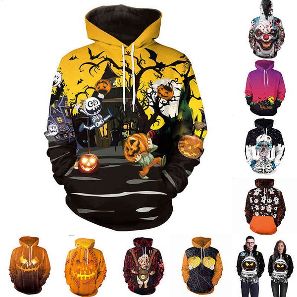 

hoodies sweatshirts men women halloween creative horrible skull 3d printing joker youth hoodie personality 210520, Black