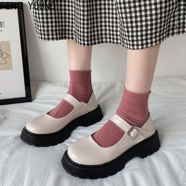 

dress shoes mary jane for women chunky heel platform ankle strap pumps woman thick bottom lolita zapatos muje 2021, Black