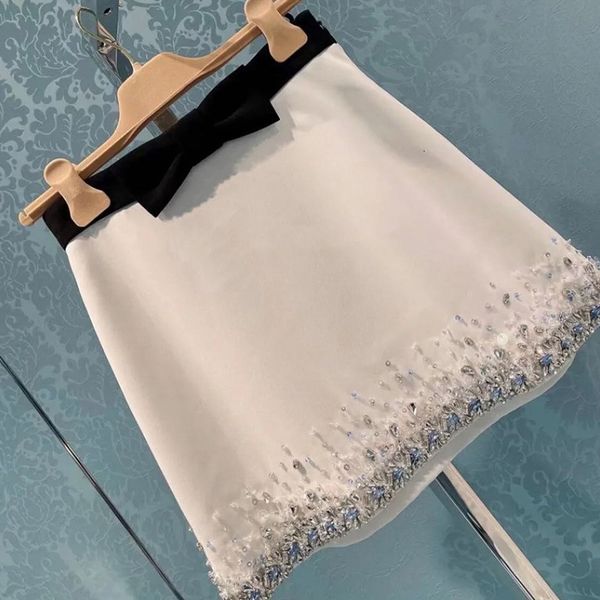 

skirts miu21 spring summer bow black and white contrast stitched bead's temperament closed waist short a-line skirt