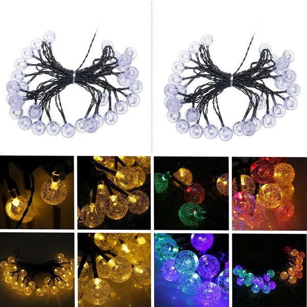 

6.5m 30 led solar string ball lights outdoor waterproof warm white garden christmas tree decorations