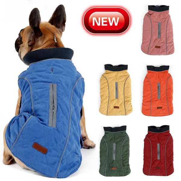 

dog apparel clothes warm cotton-padded coat winter pet reflective vest jacket retro cozy outfit for big dogs