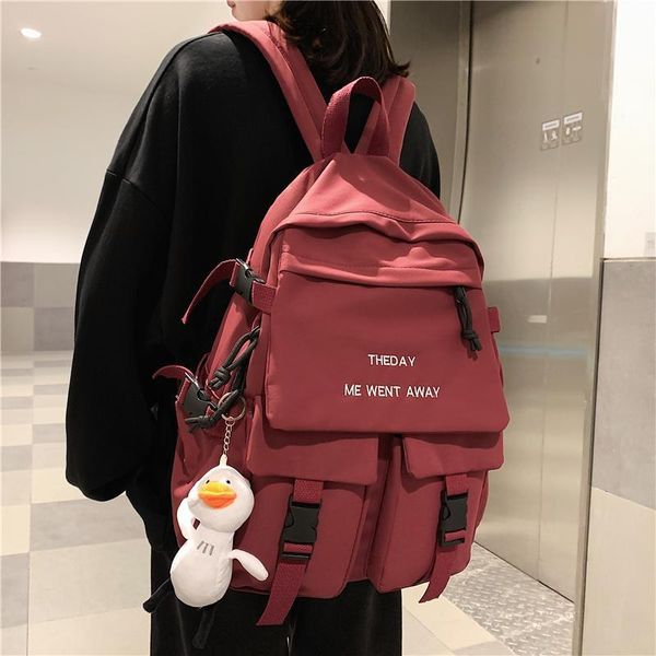 

backpack 2021 women fashion shoulder bag large capacity pockets schoolbag for teenage girl children solid color