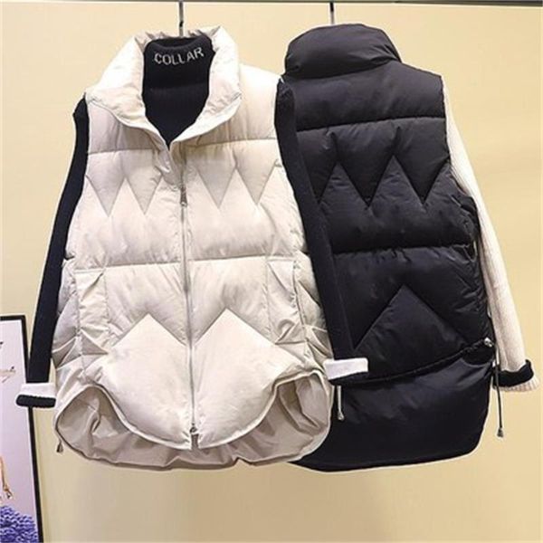 

women's vests 2021 feather cotton design sense vest women wear all-match in winter korean loose waistcoat trendy h451, Black;white
