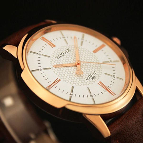 

wristwatches yazole mens watches blue glass watch men waterproof leather roman men's male clock relojes, Slivery;brown