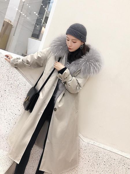 

women's fur & faux 2021 female winter coat women plus size liner parka bat sleeved rex mid-length detachable warm, Black