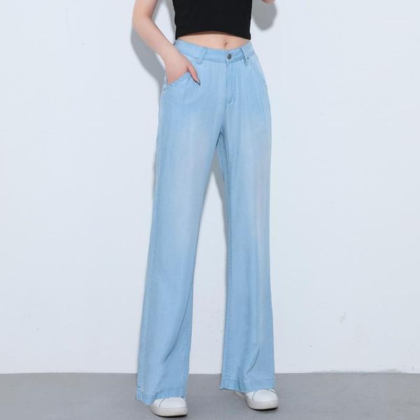 

women's jeans plus size summer for women tencel denim pants wide leg high waist slim woman straight-leg yx3180, Blue
