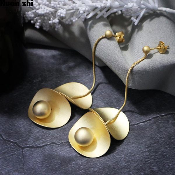 

dangle & chandelier huanzhi s925 silver matte metal gold double layer irregular wave twisted circle long tassel ball earrings for women ear