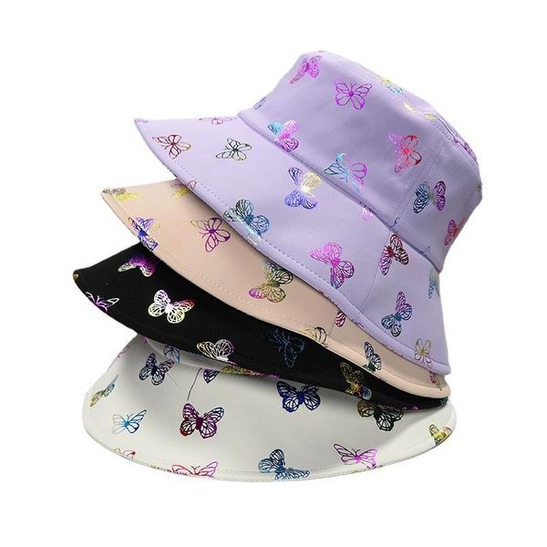 

wide brim hats women bucket colorful butterfly embroidered fisherman hat outdoor casual sun fashion double sided summer visor caps, Blue;gray