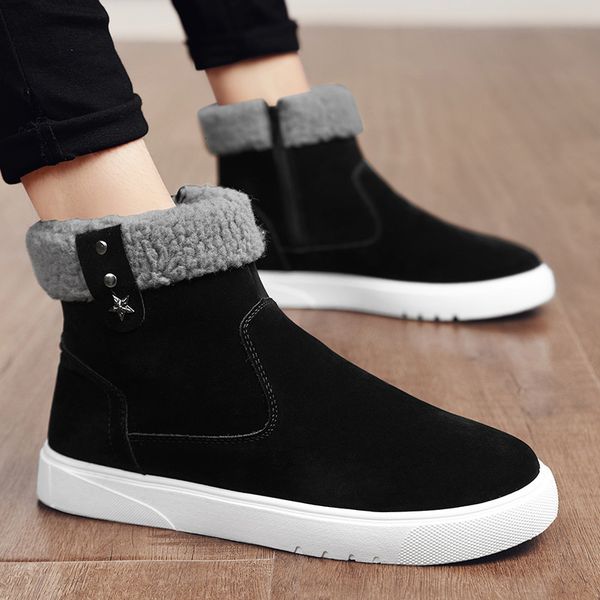 

real leather s030 snow boots men's 2021 new winter plush warm cotton shoes short tube, Black