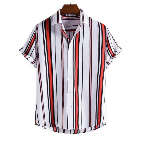 

men's casual shirts hawaiian shirt summer short sleeve for men slim fit pockets button up blouse streetwear chemise homme, White;black