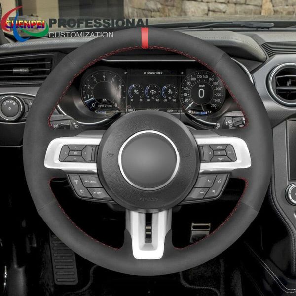 

steering wheel covers diy hand-sewn non-slip black suede cover for mustang 2021-2021 car interior accessories