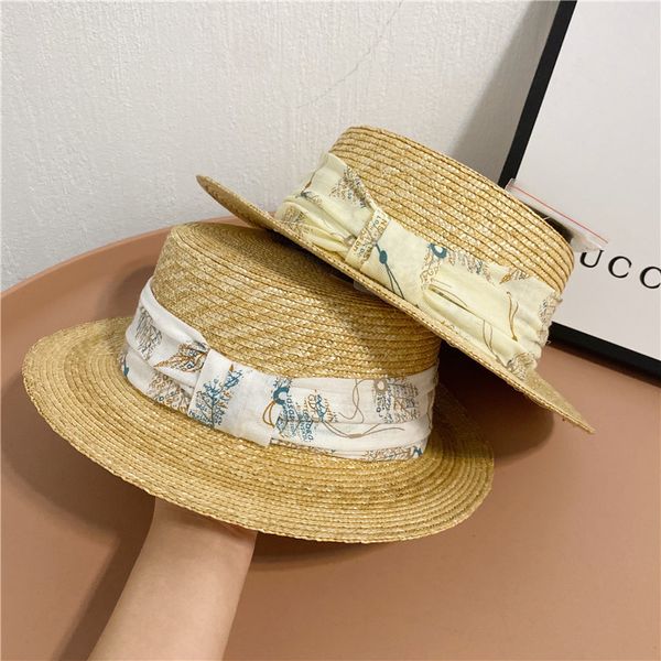 

women's summer flat chiffon woven straw seaside holiday uv sunscreen hat, Yellow