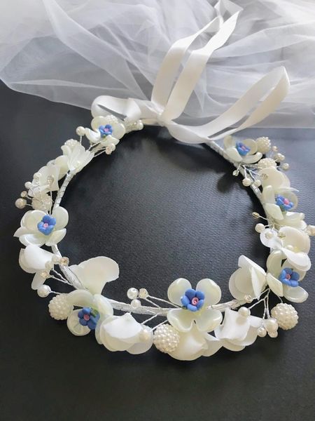 

headpieces baby blue bridal wedding hair accessories pearl flower girl headband ribbon headpiece jewelry, Silver