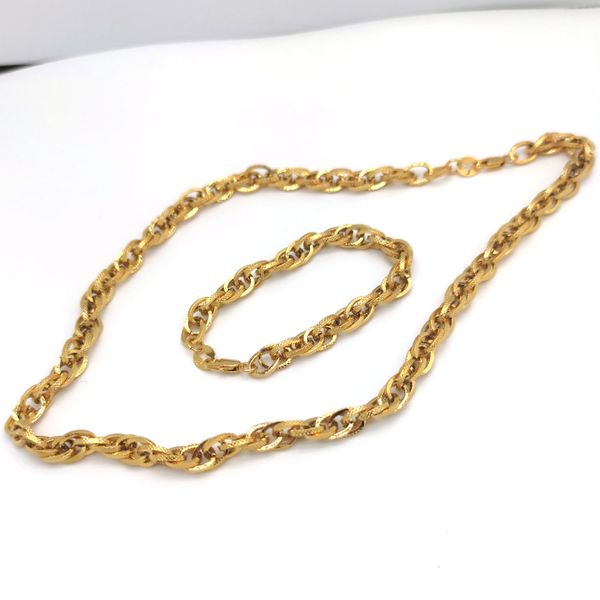 Unisex vintage 9k ouro fino tone sólido cadeia colar 600mm pulseira 8.3 