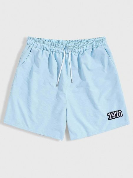 

romwe guys digital embroidery drawstring shorts v6t8#, Black