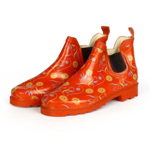 

boots rubber shoes rain for women ankle waterproof flower print rainboots 2021 spring female, Black