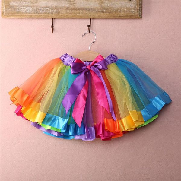 

skirts kids baby girls handmade colorful tutu skirt rainbow tulle mini princess party petticoat ballet pettiskirt 0-8y, Blue