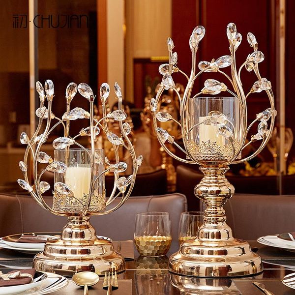 

candle holders modern goblet glass crystals candelabras gold wedding candlestick holder metal swiecznik home decoration bi50ch