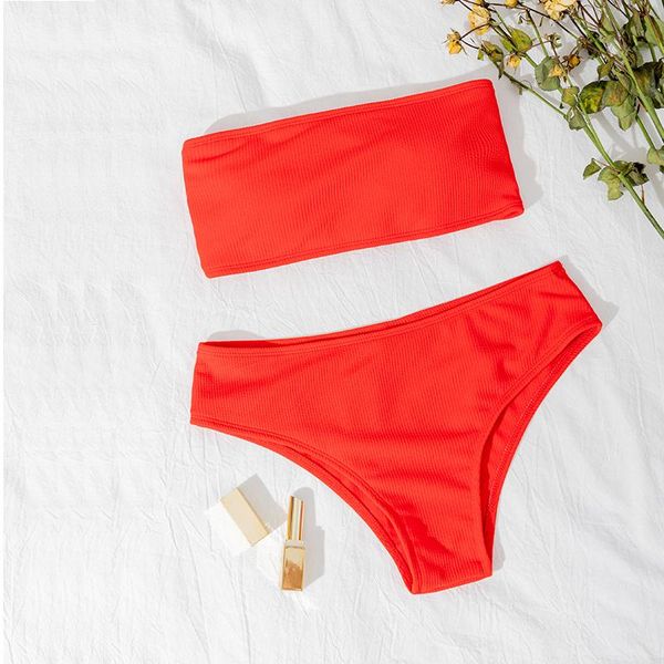 

women's swimwear bikini high tail strapless women bathing fashion batsuit padded monokin pure color, White;black
