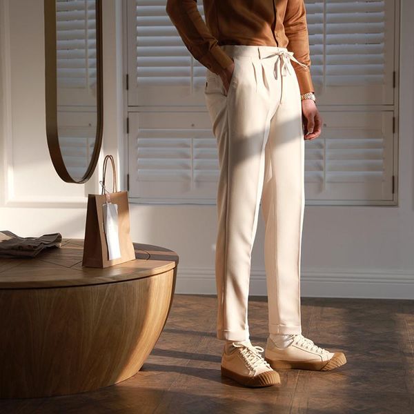 

men's suits & blazers pantalones hombre casual elastic waist pant men versatile fashion solid color spring summer simple social trouser, White;black