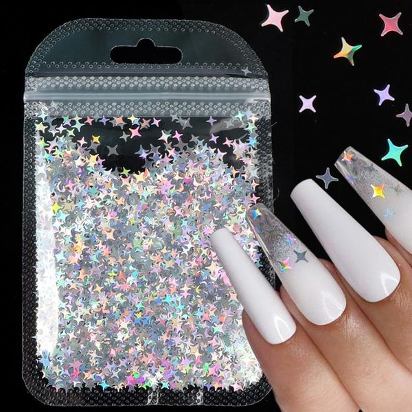 

nail art decorations holographic four-pointed star sequins laser silver gold flakes diy manicure design accessories