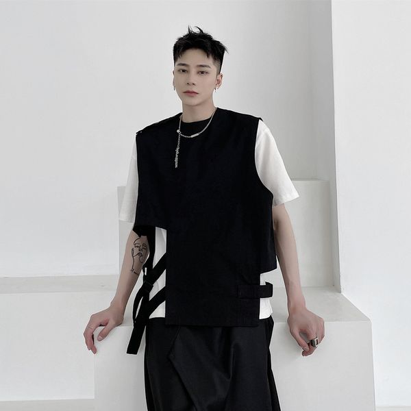 

men's vests men dark black streetwear casual vest coat male women hip hop punk waistcoat jacket stage clothing p7nk, Black;white