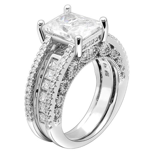 

wedding rings ufooro clear cubic zirconia engagement white gold ring set filled jewelry for women bijoux bridal, Slivery;golden