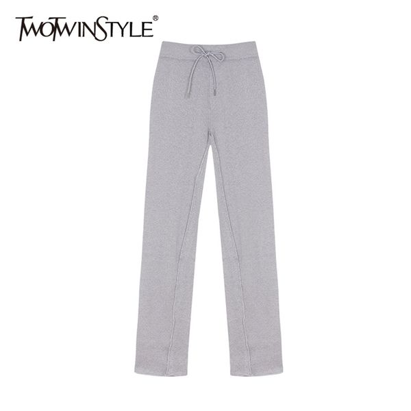 

casual knitted pants for women high waist lace up bowknot straight wide leg pant female fashion clothing fall 210521, Black;white