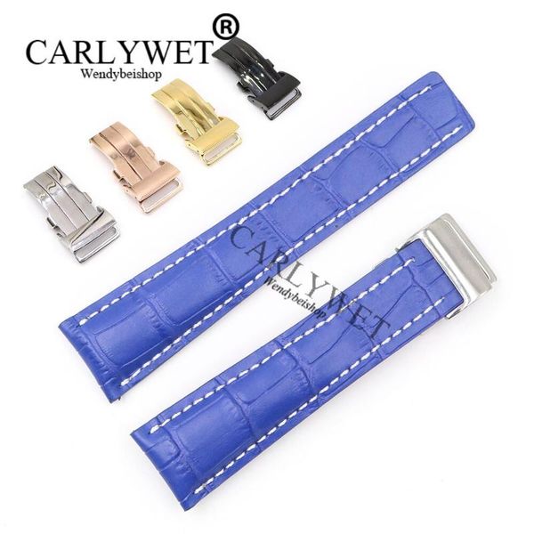 

watch bands carlywet 22 24mm blue men women wholesale replacement real cowhide leather wrist band strap for super ocean, Black;brown