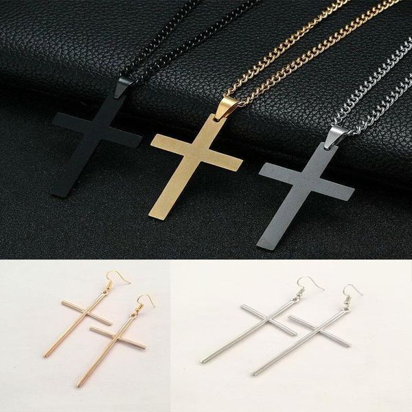 

chains fashion cross necklace jewelry men and women punk zinc alloy pendant black gold silver color chain creative
