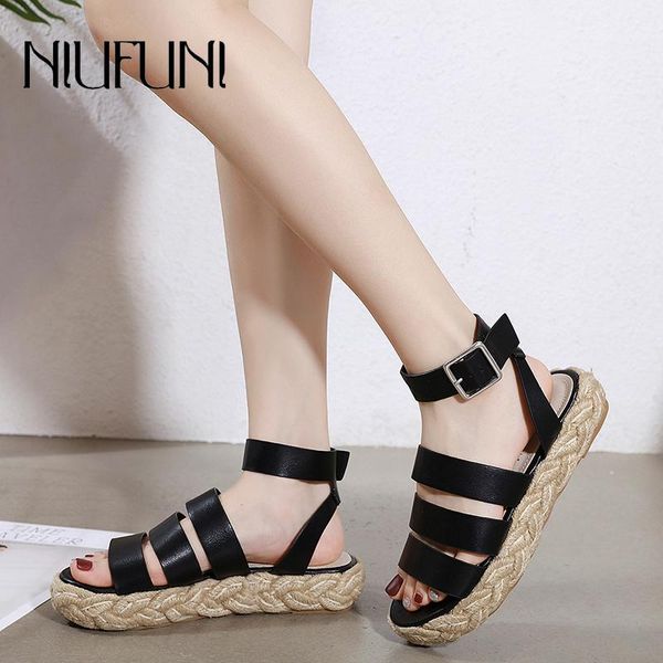 

platform peep toe women sandals wedges shoes for high heels buckle summer slip on chaussures femme beach flats, Black
