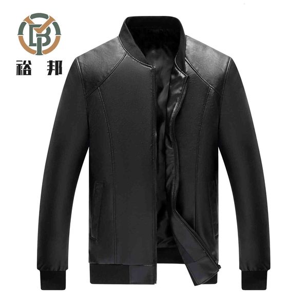 

spring 2021 and autumn thin men's leather jacket round neck slim korean baseball collar pu coat motorcycle, Black;brown
