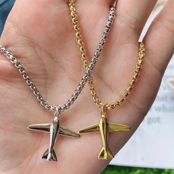 

pendant necklaces 5pcs fashion gold silver plated jewellery airplane necklace for women creative box chain aircraft jewelry